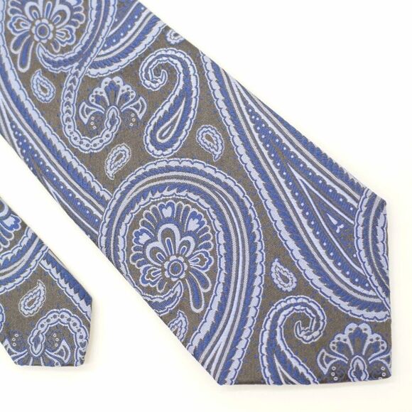Express Design Studio Pewter Brown‎ Blue Paisley Woven Silk Tie - Picture 1 of 7